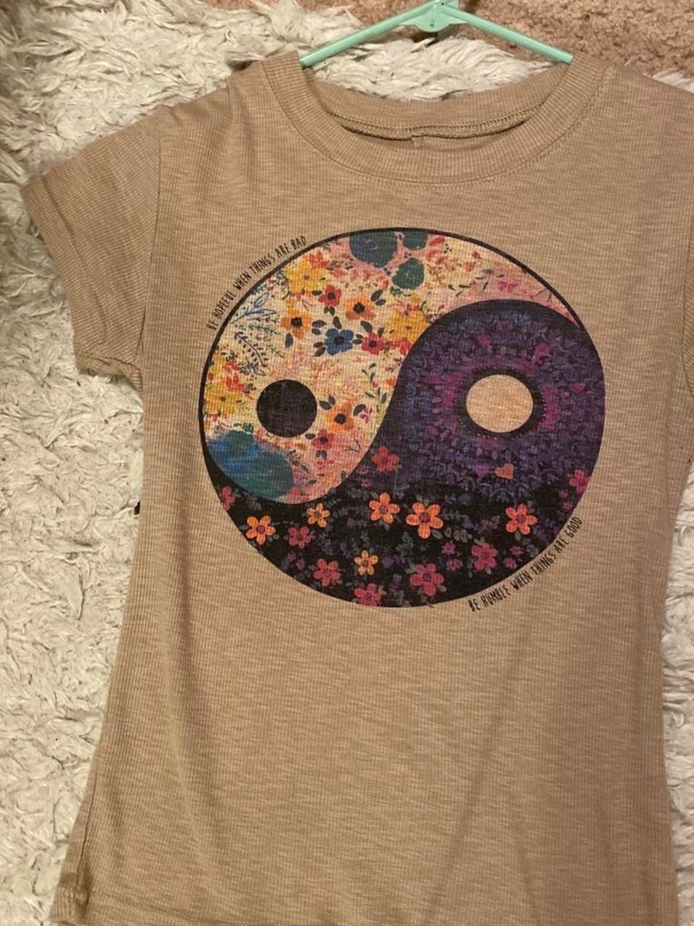 NATURAL LIFE Beige Tee with Floral Yin-Yang Graphic